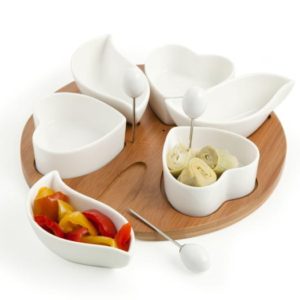 Brandani Brandani antipastiera clown in porcellana bianca con supporto in bamboo naturale 