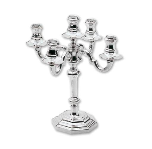 Candelabro 5 Fiamme Argentato Argento Sheffield Stile Cesellato In Ottone Argentato | VarottoStore